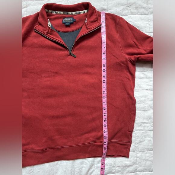 Pendleton Men's Red Fleece Lined Inner Quarter Zip Sweater Shirt Granola- Large - Picture 6 of 9